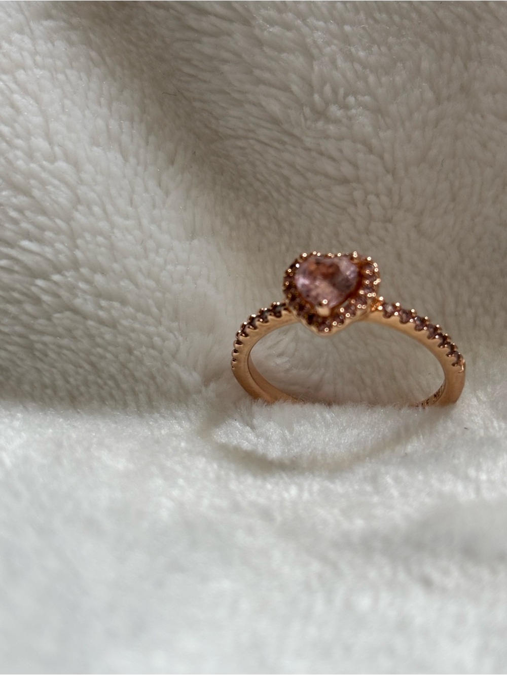 Rose Gold  Pandora Heart Solitaire Ring with Pink Center Stone